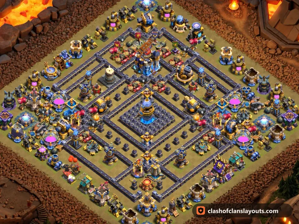 TH18 War Base Layout 182: Clash of Clans Town Hall 18 war base layout, full base picture