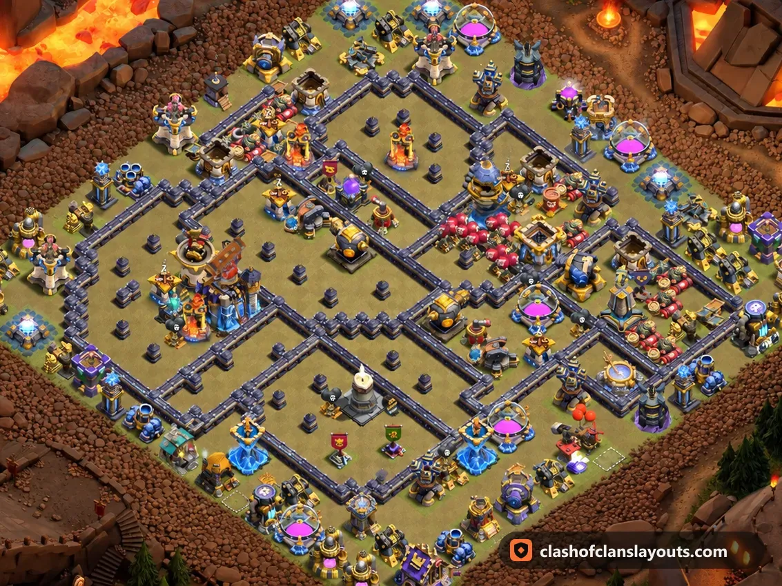 Base da Guerra TH18 183: layout base guerra per Municipio 18 di Clash of Clans, immagine completa della base