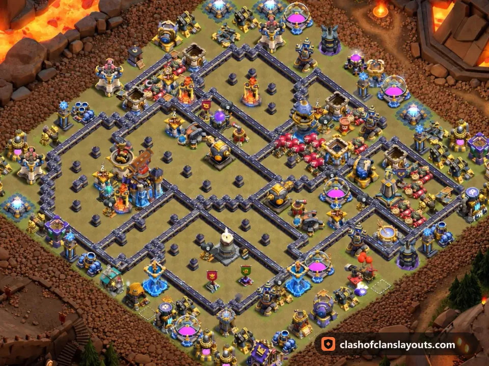 TH18 War Base Layout 183: Clash of Clans Town Hall 18 war base layout, full base picture