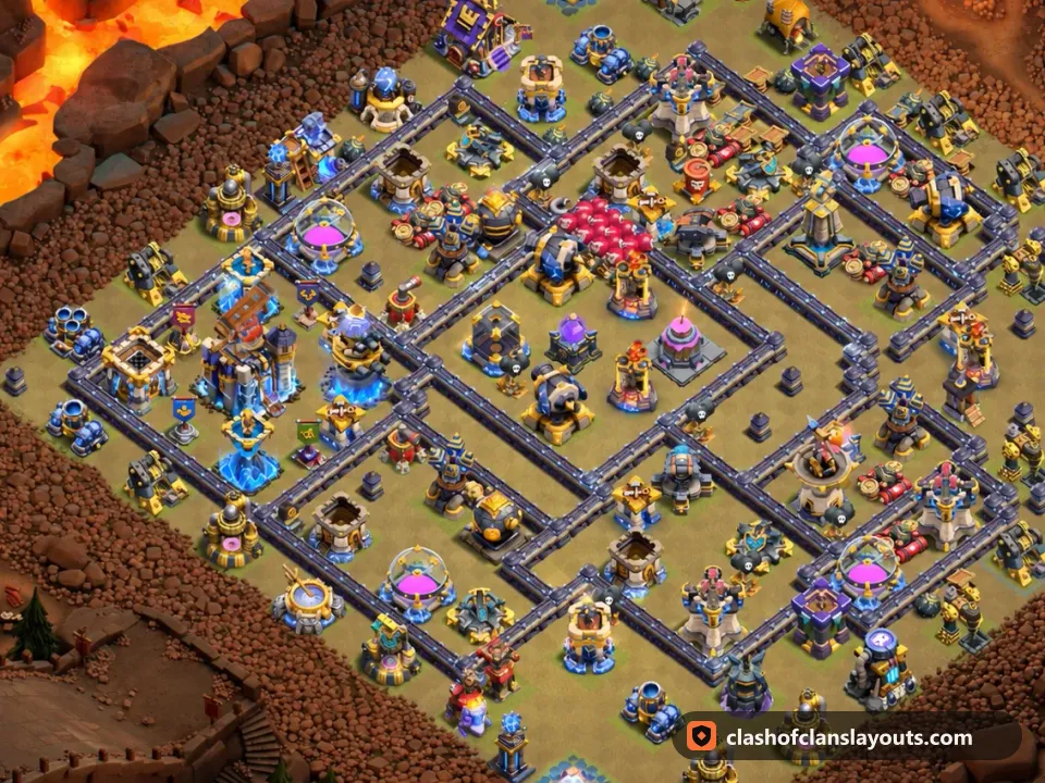 TH18 War Base Layout 184: Clash of Clans Town Hall 18 war base layout, full base picture