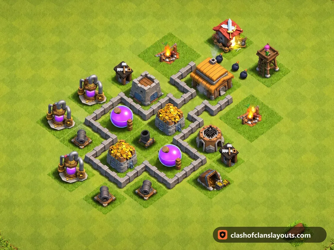 Base da Farm TH3 105: layout base farm per Municipio 3 di Clash of Clans, immagine completa della base