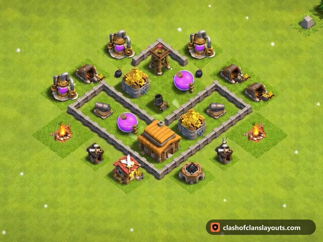 TH3 Farm Base Layout 109: Clash of Clans Town Hall 3 farm base layout, full base picture