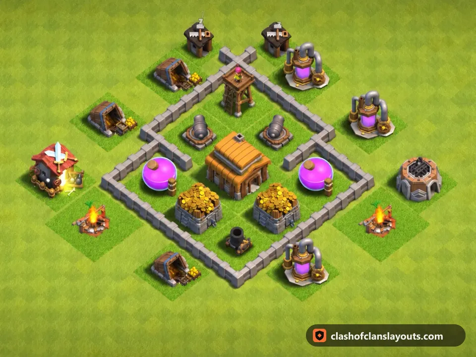 TH3 Trophy Base Layout 101: Clash of Clans Town Hall 3 trophy base layout, full base picture