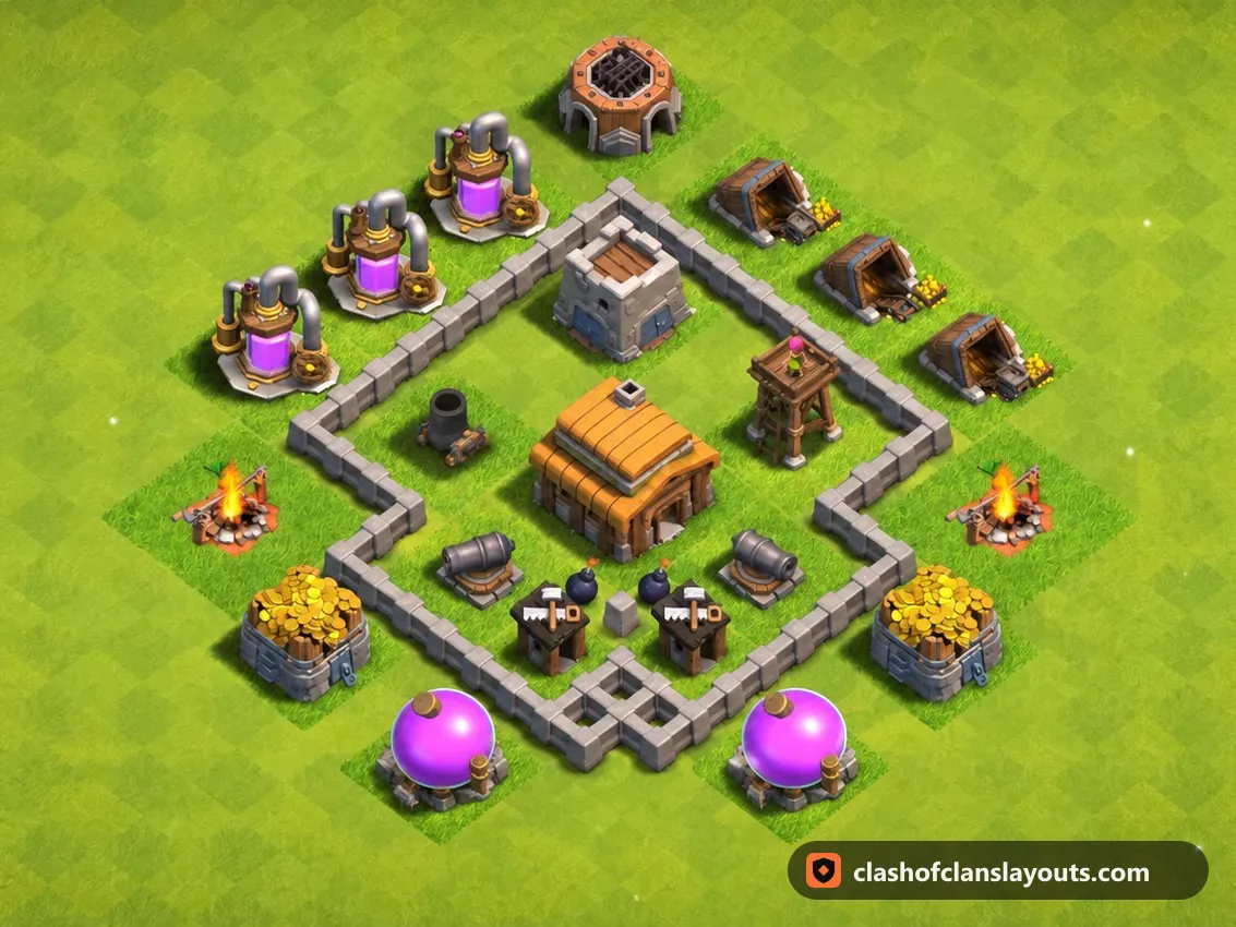 TH3 Trophy Base Layout 90: Clash of Clans Town Hall 3 trophy base layout, full base picture