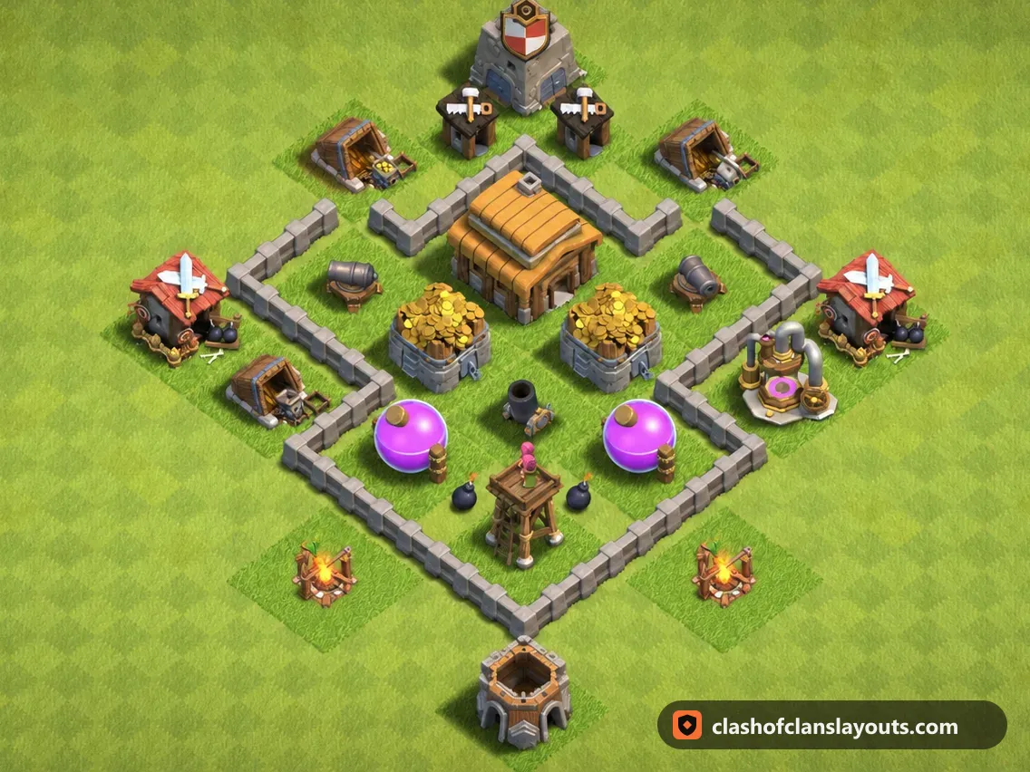 TH3 Trophy Base Layout 91: Clash of Clans Town Hall 3 trophy base layout, full base picture