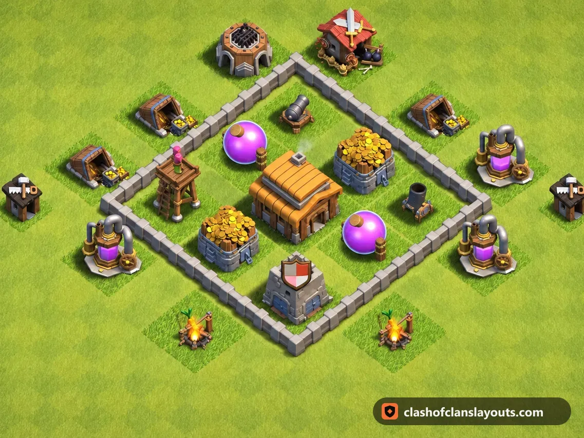 Base de Troféus TH3 94: layout de base de troféus de Clash of Clans para Centro de Vila 3, imagem completa da base
