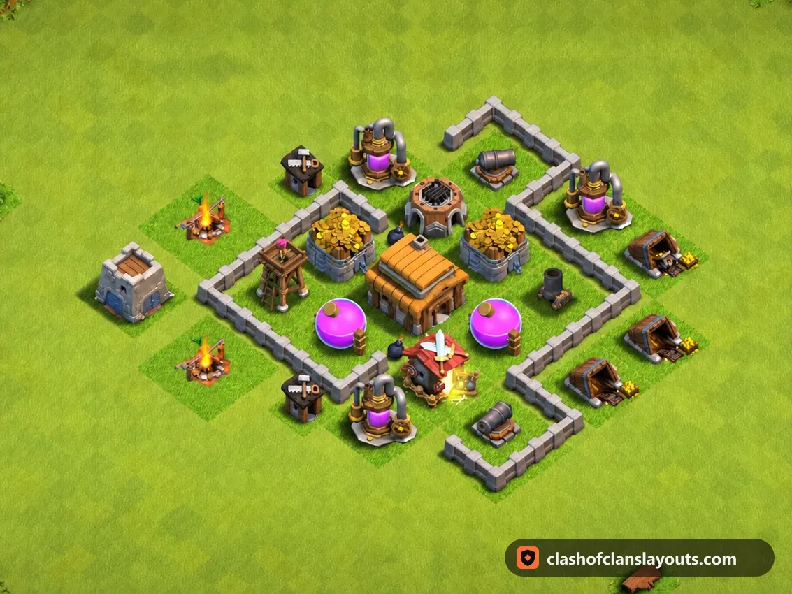 Base Trofi TH3 97: layout base Trofi Clash of Clans Town Hall 3, gambar base lengkap