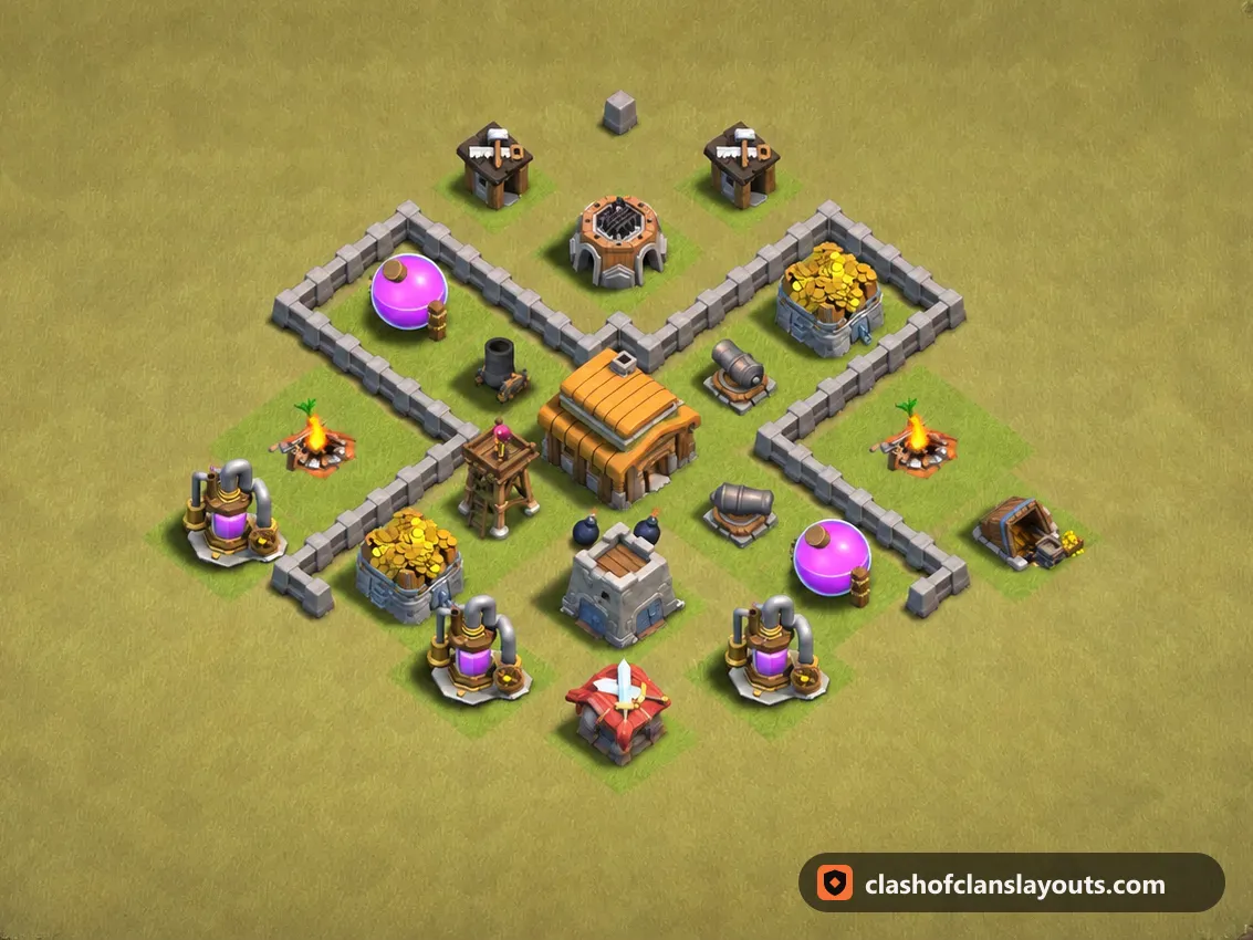 TH3 War Base Layout 18: Clash of Clans Town Hall 3 war base layout, full base picture