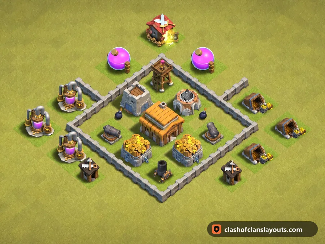 TH3 War Base Layout 19: Clash of Clans Town Hall 3 war base layout, full base picture