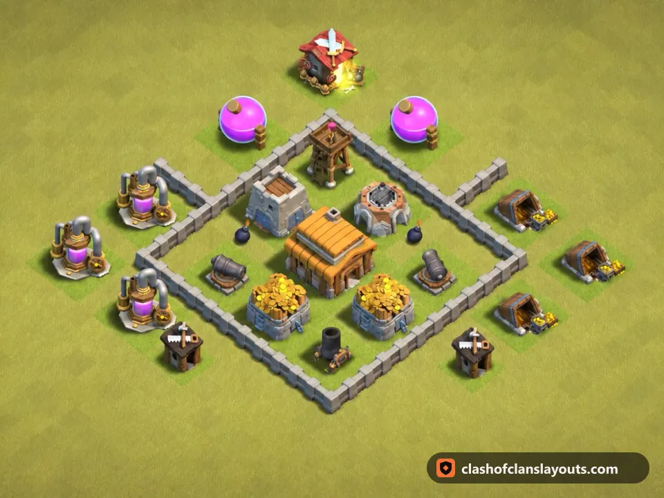 TH3 War Base Layout 19: Clash of Clans Town Hall 3 war base layout, full base picture
