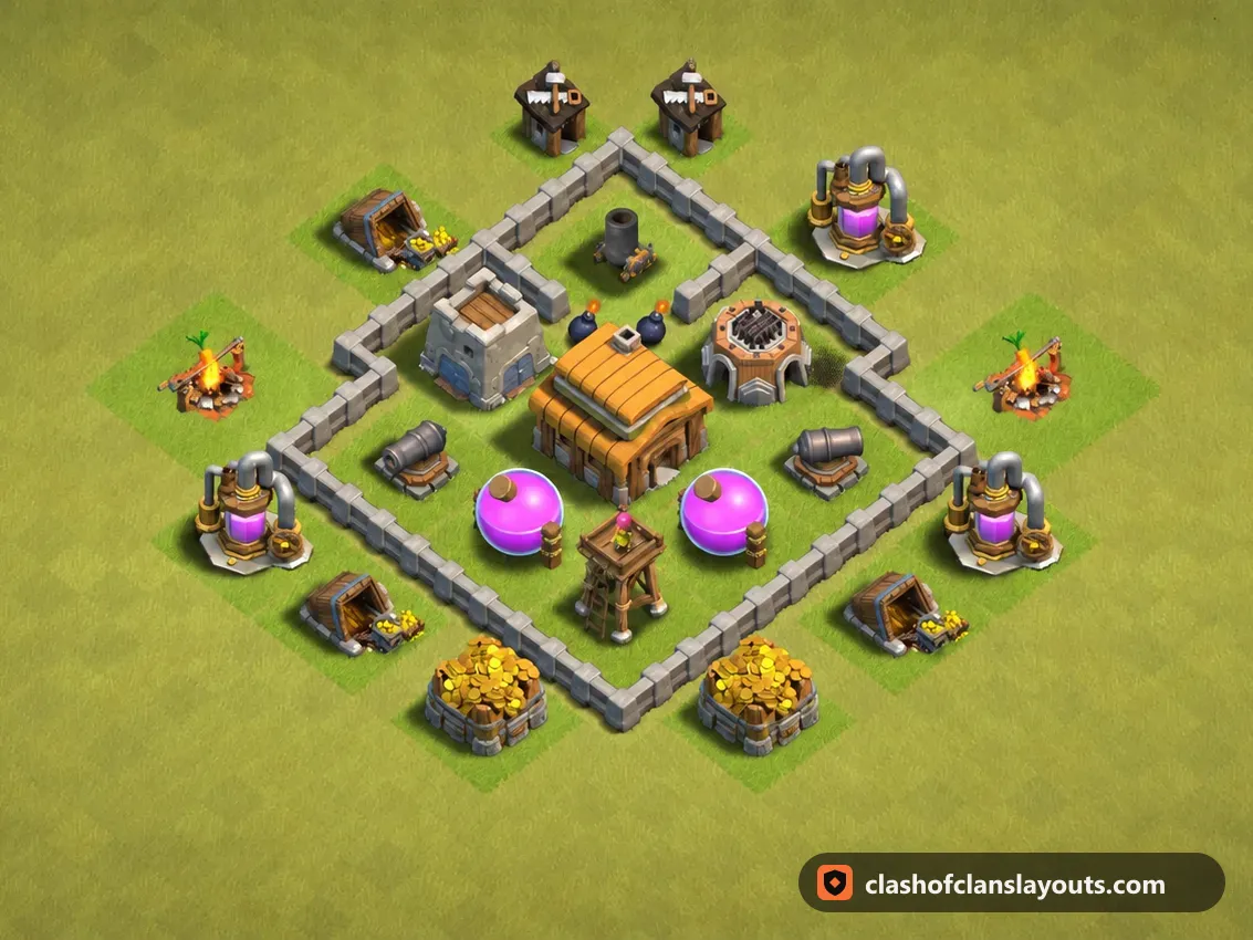 TH3 War Base Layout 20: Clash of Clans Town Hall 3 war base layout, full base picture