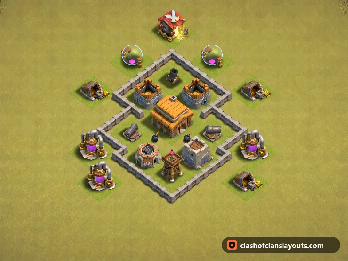 TH3 War Base Layout 22: Clash of Clans Town Hall 3 war base layout, full base picture