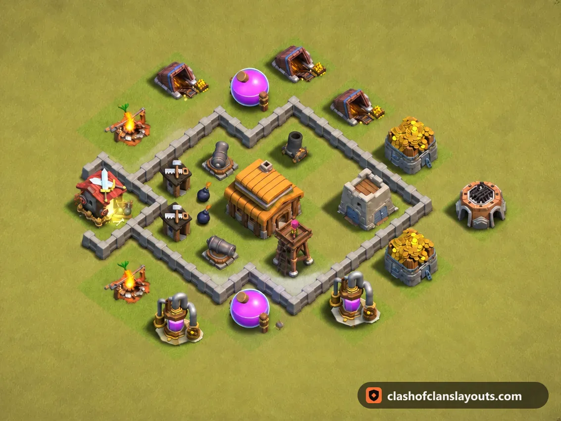 TH3 War Base Layout 24: Clash of Clans Town Hall 3 war base layout, full base picture