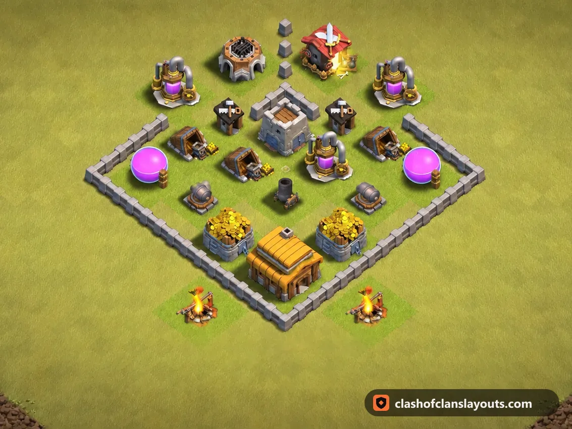 TH3 War Base Layout 25: Clash of Clans Town Hall 3 war base layout, full base picture