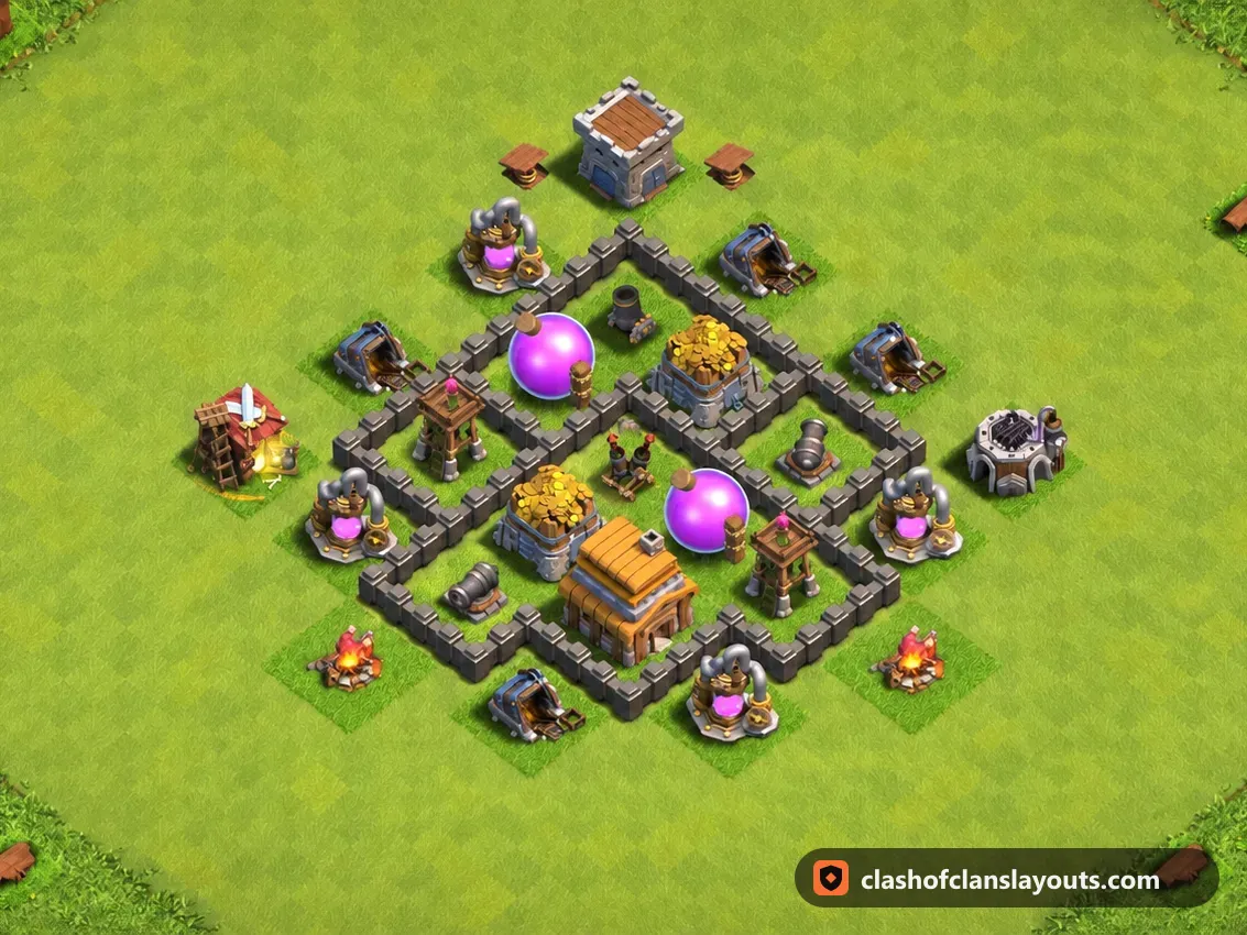 Base da Farm TH4 110: layout base farm per Municipio 4 di Clash of Clans, immagine completa della base