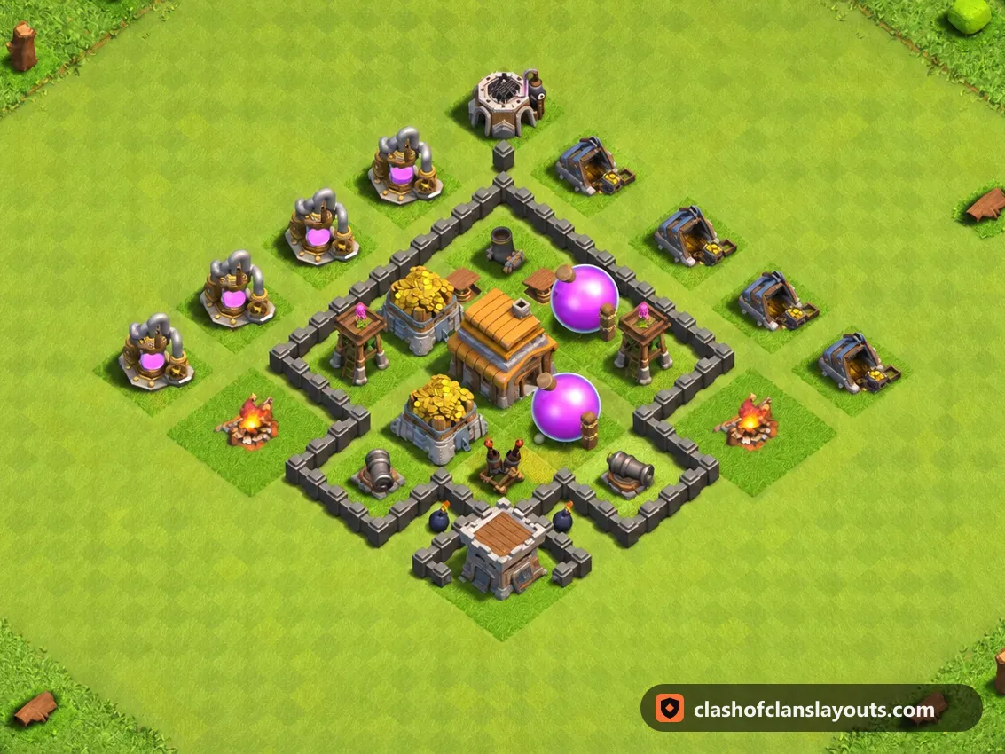 Farmbase TH4 113: Clash of Clans Farmbase für Rathaus 4, komplettes Bild der Base