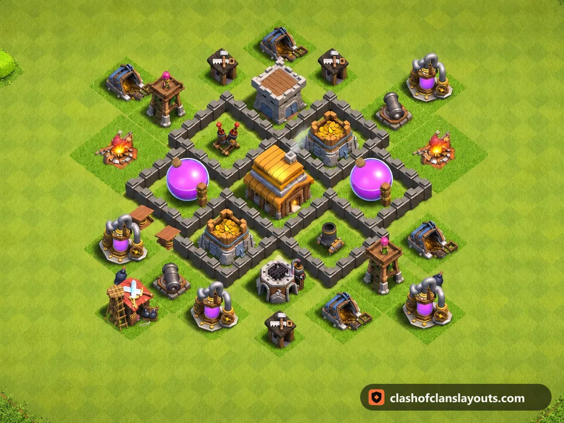 TH4 ファーム用配置 116：Clash of Clans タウンホール4のファーム用配置、ベース全体の画像