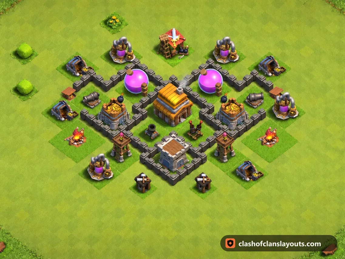Base da Farm TH4 118: layout base farm per Municipio 4 di Clash of Clans, immagine completa della base