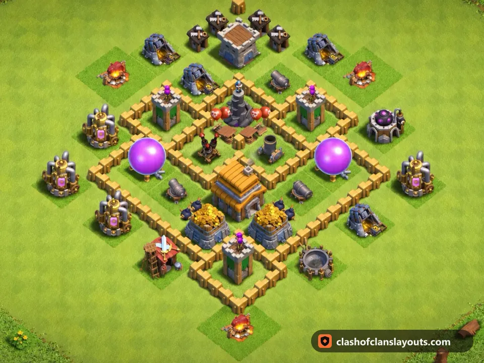 TH5 Farm Base Layout 108: Clash of Clans Town Hall 5 farm base layout, full base picture