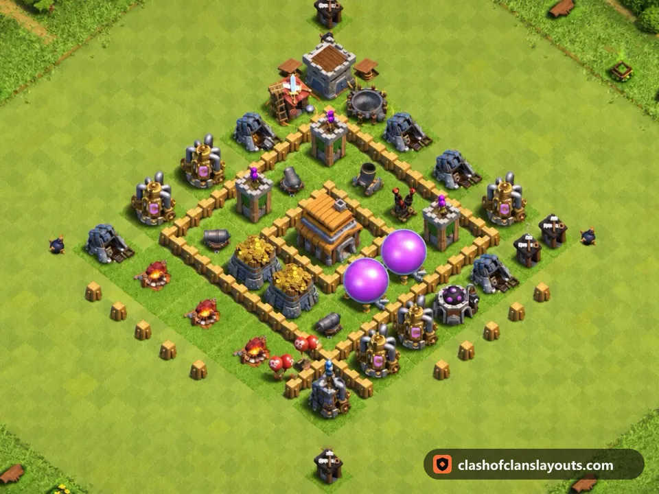TH5 Farm Base Layout 109: Clash of Clans Town Hall 5 farm base layout, full base picture