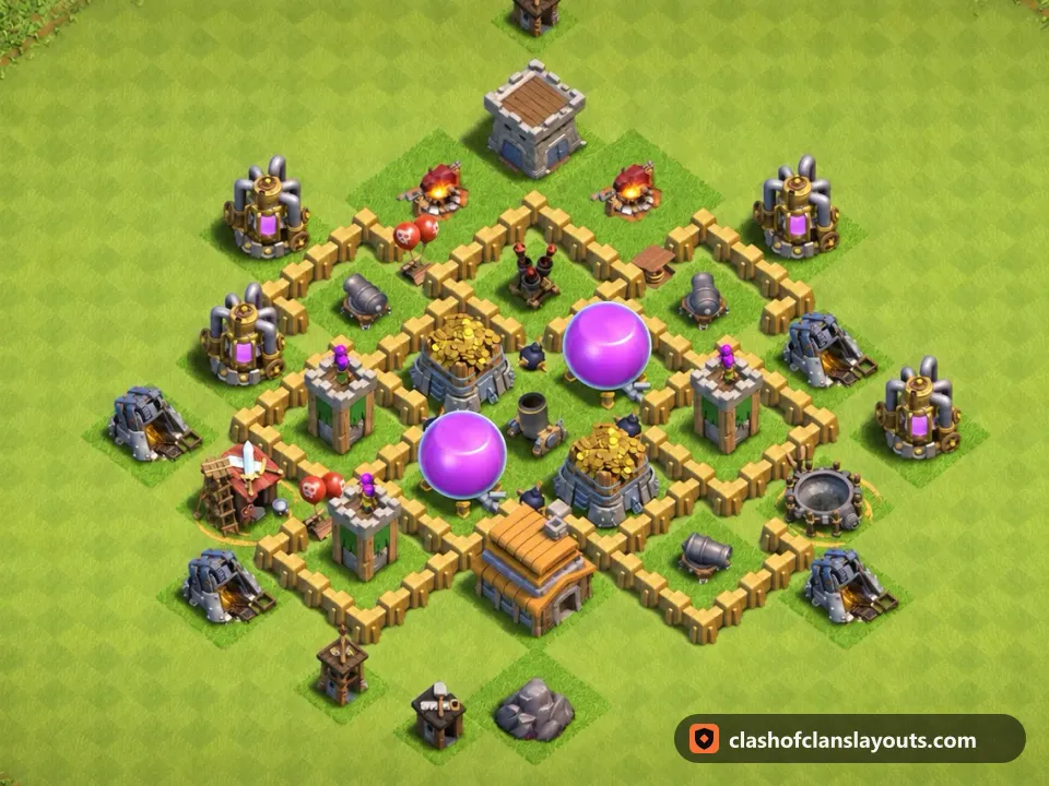 TH5 Farm Base Layout 111: Clash of Clans Town Hall 5 farm base layout, full base picture