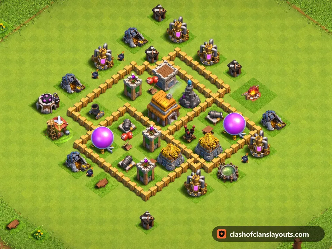 TH5 Farm Base Layout 112: Clash of Clans Town Hall 5 farm base layout, full base picture