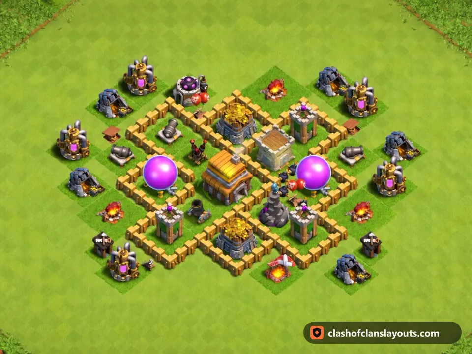 TH5 Farm Base Layout 113: Clash of Clans Town Hall 5 farm base layout, full base picture