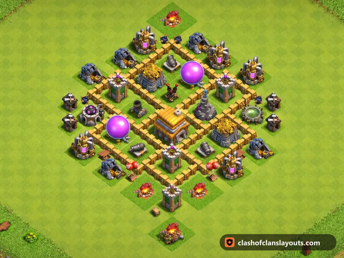 Base da Farm TH5 114: layout base farm per Municipio 5 di Clash of Clans, immagine completa della base