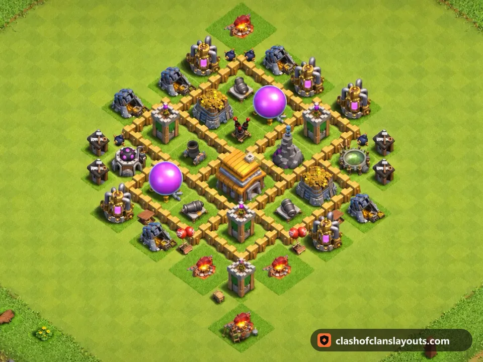 TH5 Farm Base Layout 114: Clash of Clans Town Hall 5 farm base layout, full base picture