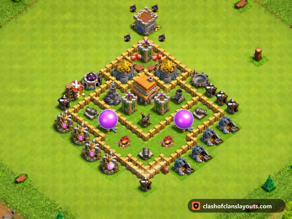 TH5 Farm Base Layout 115: Clash of Clans Town Hall 5 farm base layout, full base picture