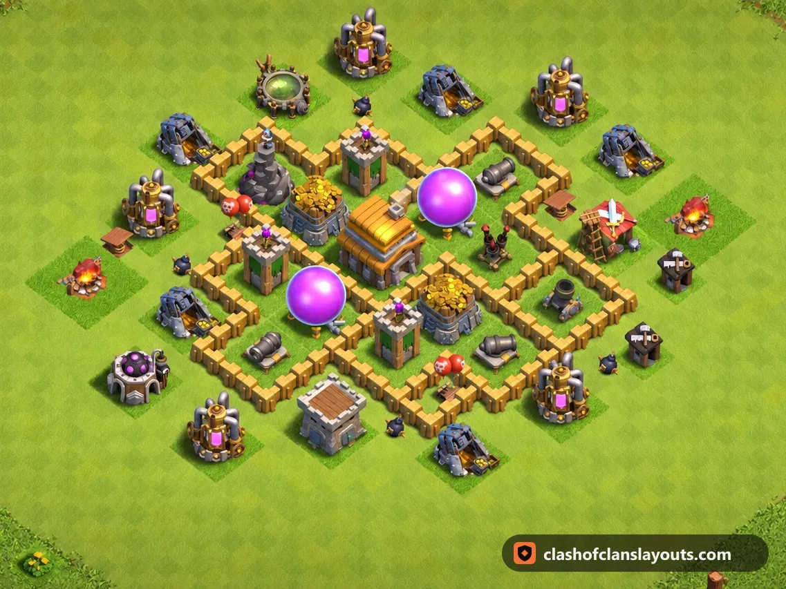 TH5 Farm Base Layout 116: Clash of Clans Town Hall 5 farm base layout, full base picture