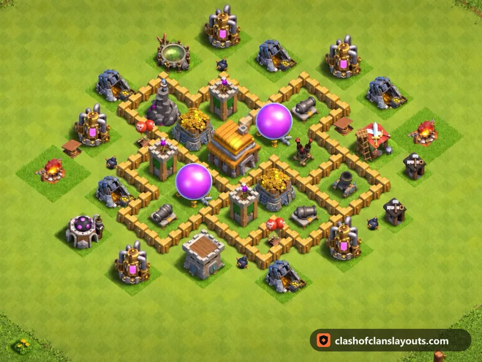 TH5 Farm Base Layout 116: Clash of Clans Town Hall 5 farm base layout, full base picture