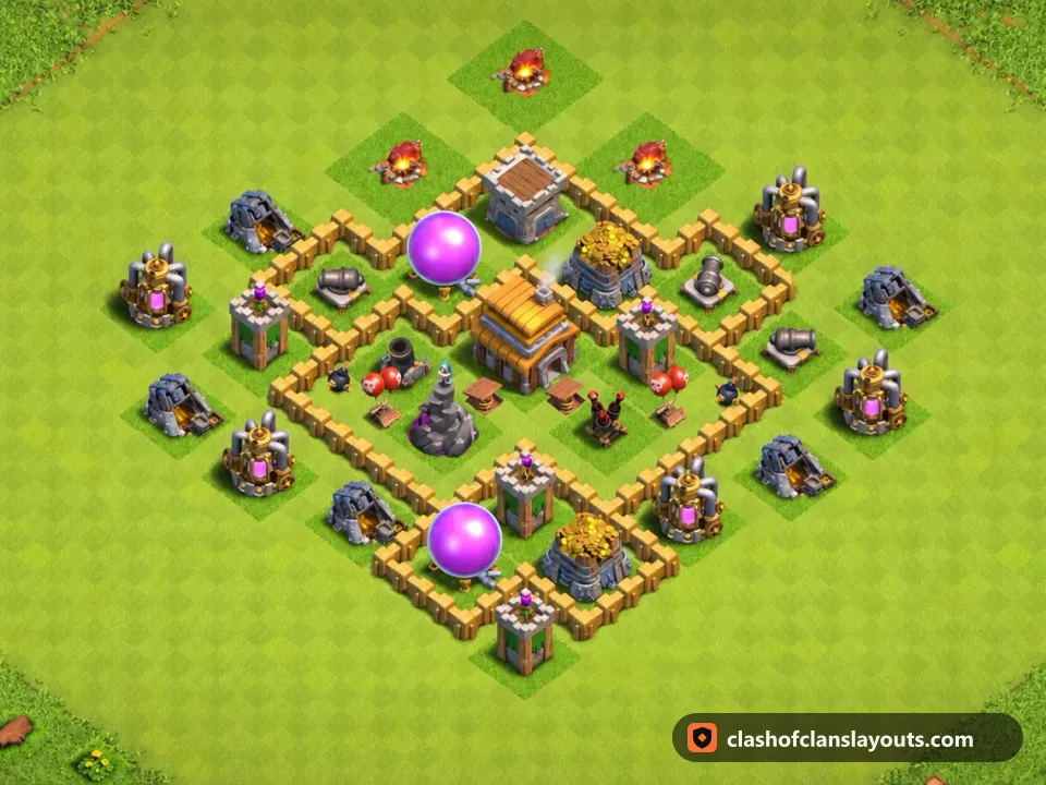 TH5 Farm Base Layout 117: Clash of Clans Town Hall 5 farm base layout, full base picture