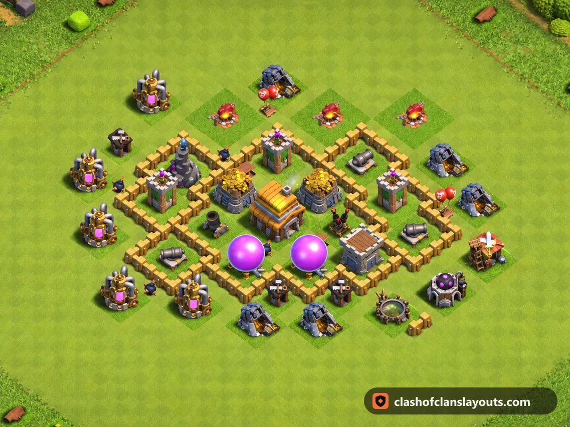 TH5 Farm Base Layout 118: Clash of Clans Town Hall 5 farm base layout, full base picture