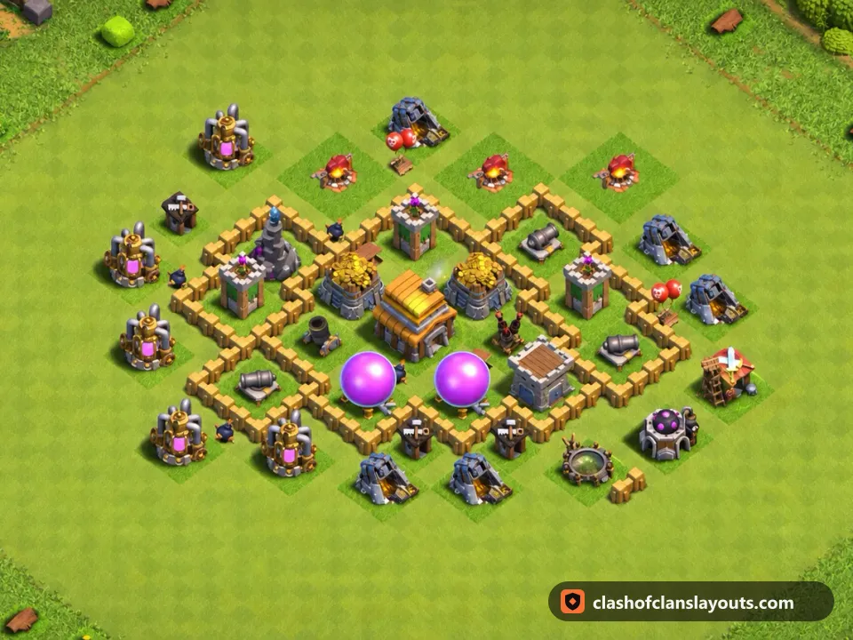 TH5 Farm Base Layout 118: Clash of Clans Town Hall 5 farm base layout, full base picture