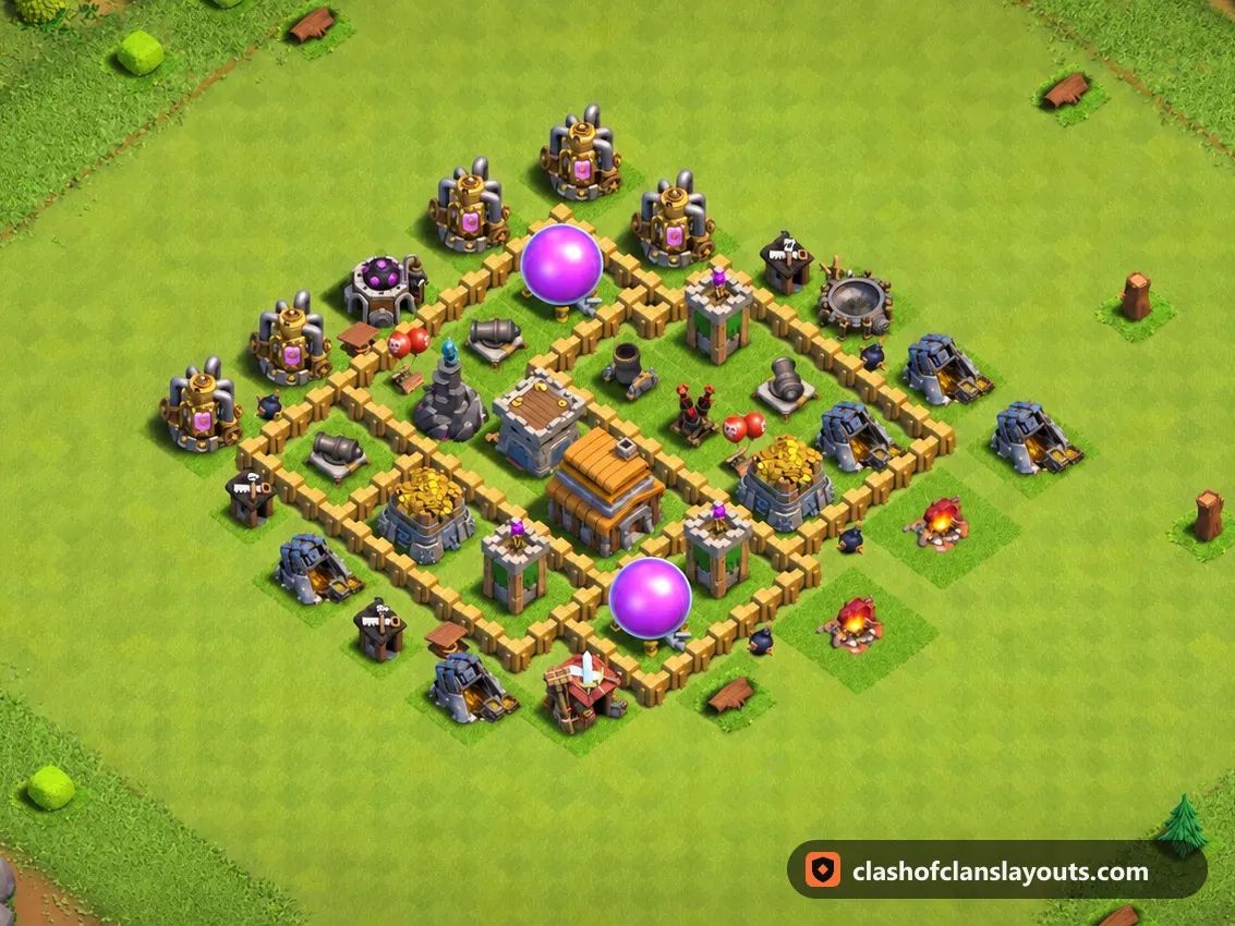 TH5 Farm Base Layout 119: Clash of Clans Town Hall 5 farm base layout, full base picture