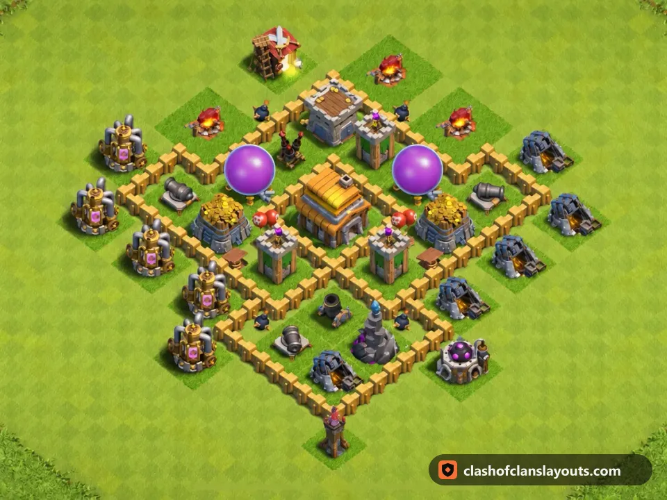 TH5 Farm Base Layout 120: Clash of Clans Town Hall 5 farm base layout, full base picture