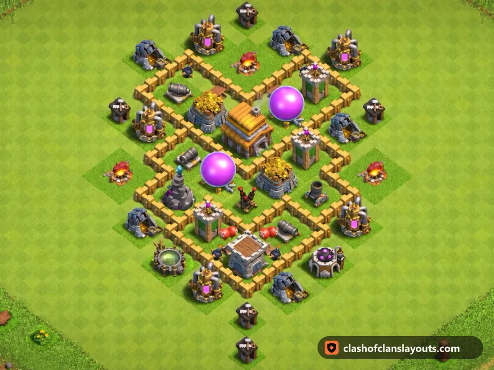 TH5 Trophy Base Layout 138: Clash of Clans Town Hall 5 trophy base layout, full base picture