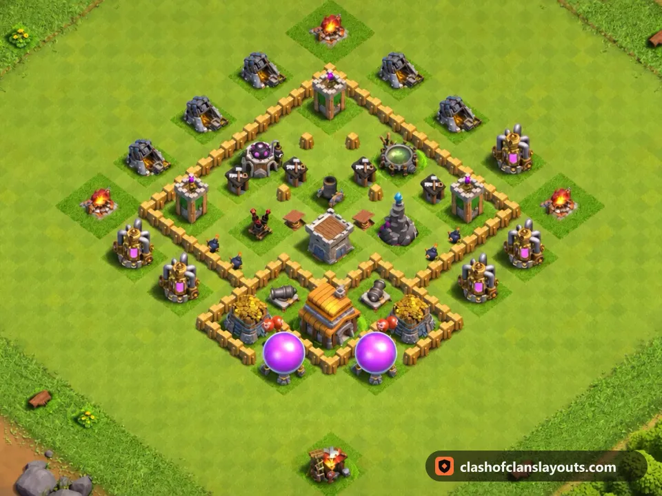 TH5 Trophy Base Layout 139: Clash of Clans Town Hall 5 trophy base layout, full base picture