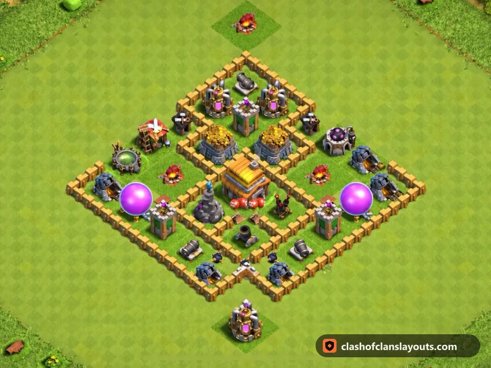 TH5 Trophy Base Layout 140: Clash of Clans Town Hall 5 trophy base layout, full base picture
