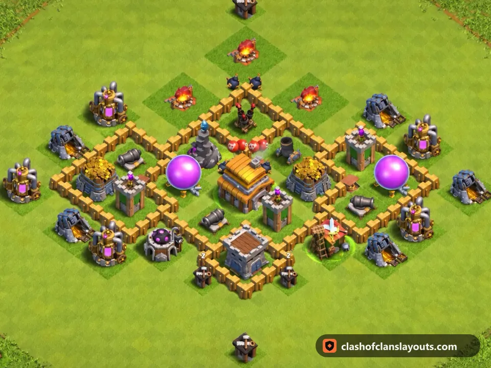 TH5 Trophy Base Layout 142: Clash of Clans Town Hall 5 trophy base layout, full base picture