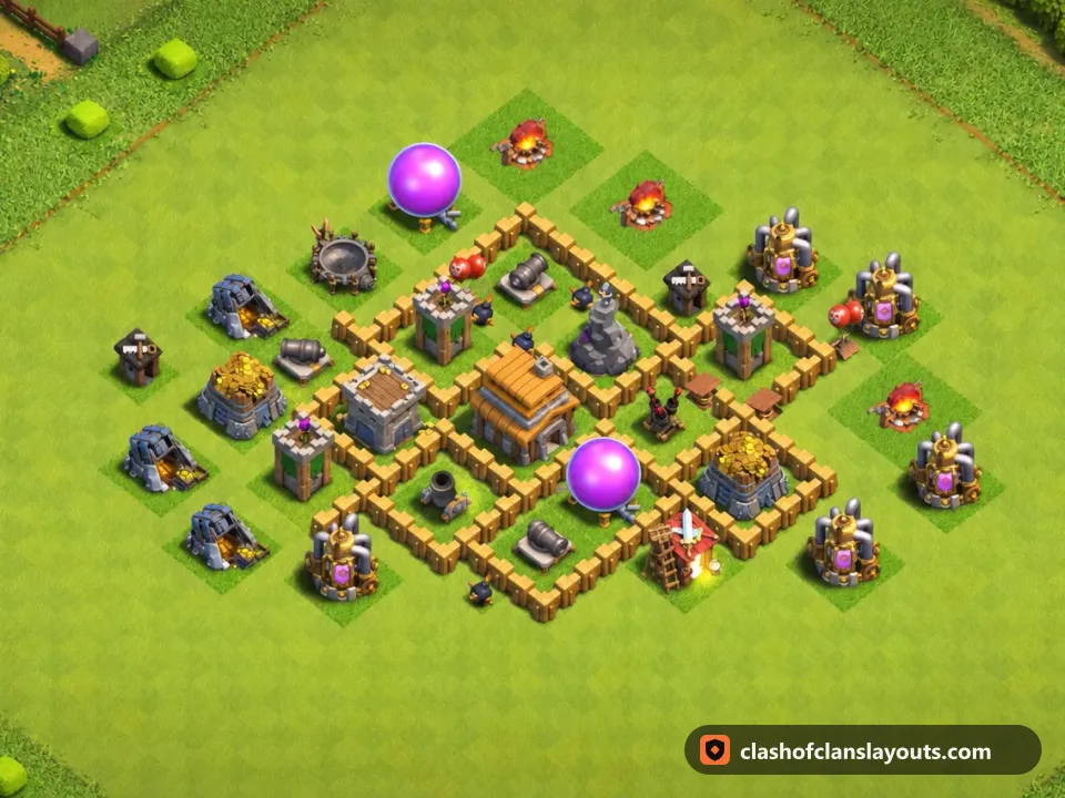 TH5 Trophy Base Layout 146: Clash of Clans Town Hall 5 trophy base layout, full base picture