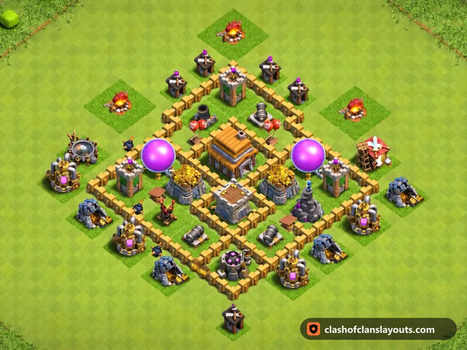 TH5 Trophy Base Layout 148: Clash of Clans Town Hall 5 trophy base layout, full base picture