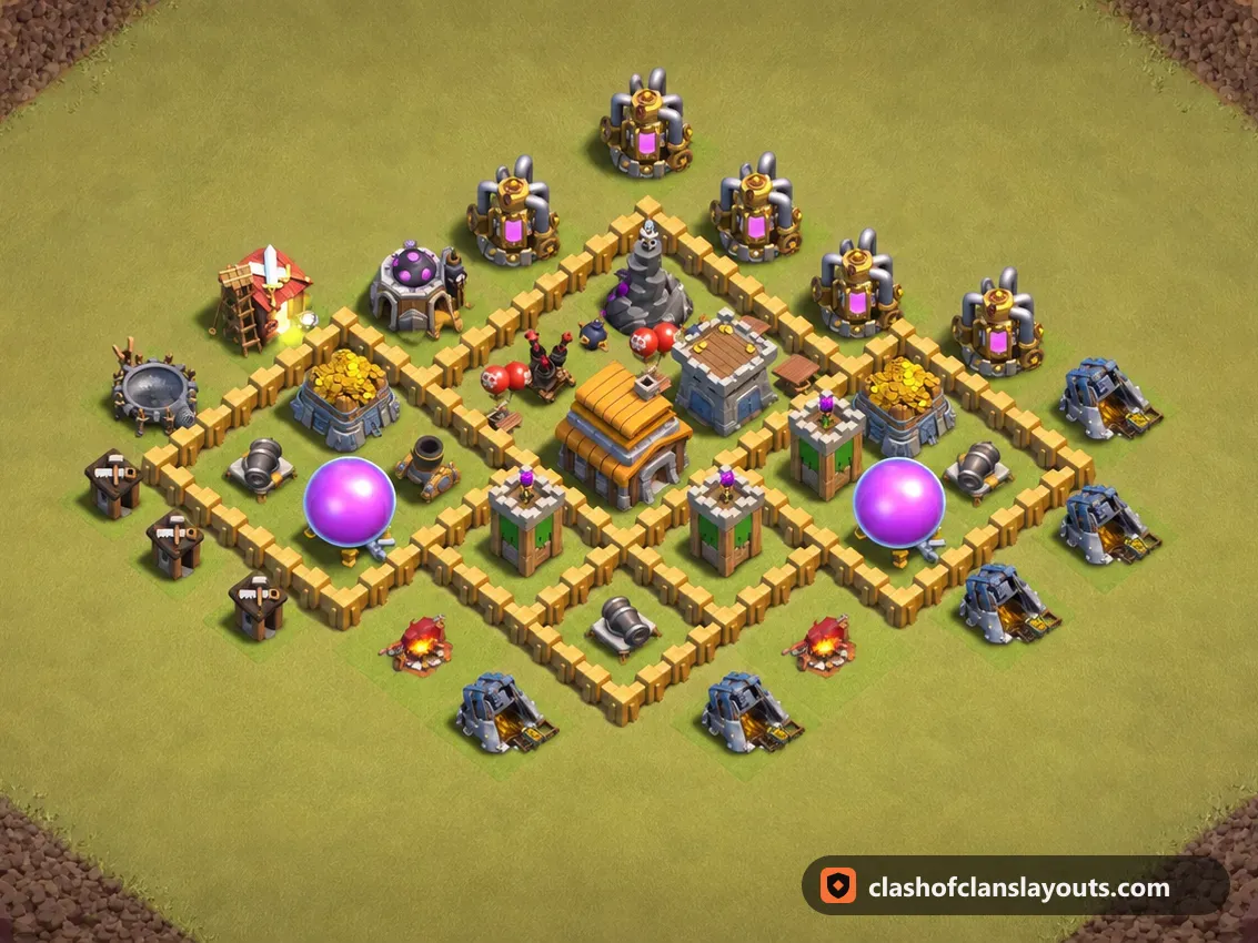 TH5 War Base Layout 48: Clash of Clans Town Hall 5 war base layout, full base picture