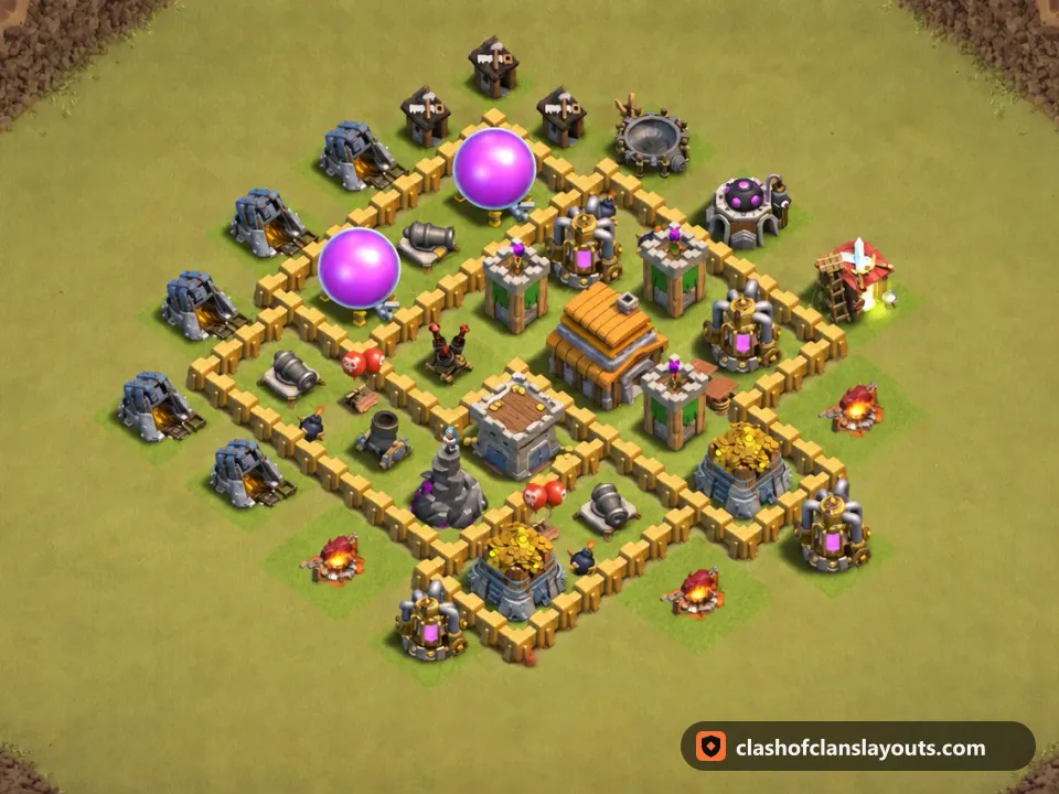 TH5 War Base Layout 49: Clash of Clans Town Hall 5 war base layout, full base picture