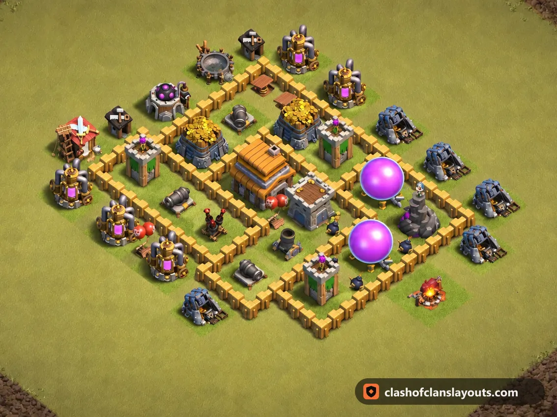 TH5 War Base Layout 50: Clash of Clans Town Hall 5 war base layout, full base picture