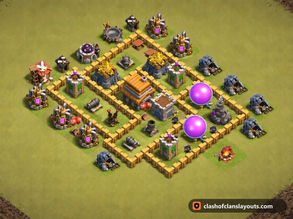 TH5 War Base Layout 50: Clash of Clans Town Hall 5 war base layout, full base picture