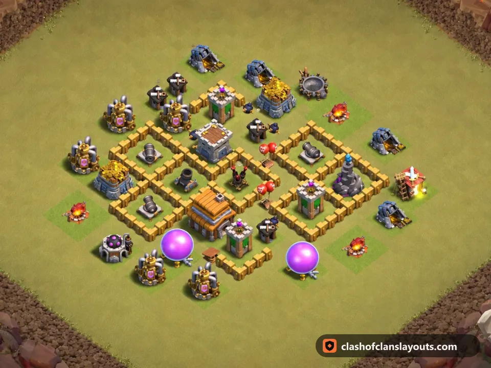 TH5 War Base Layout 53: Clash of Clans Town Hall 5 war base layout, full base picture