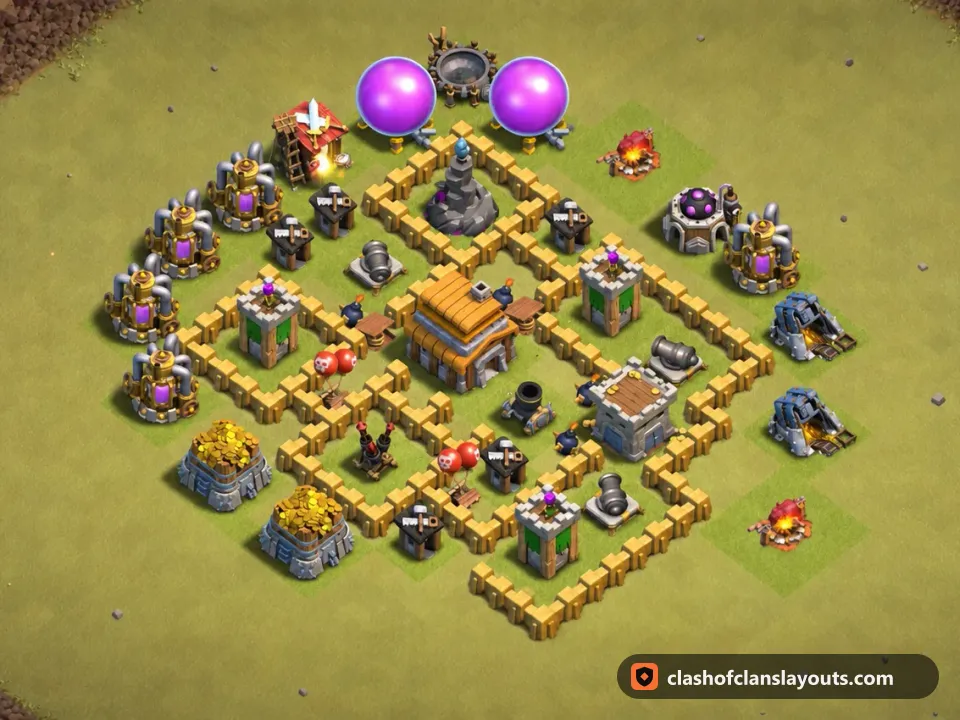 TH5 War Base Layout 54: Clash of Clans Town Hall 5 war base layout, full base picture