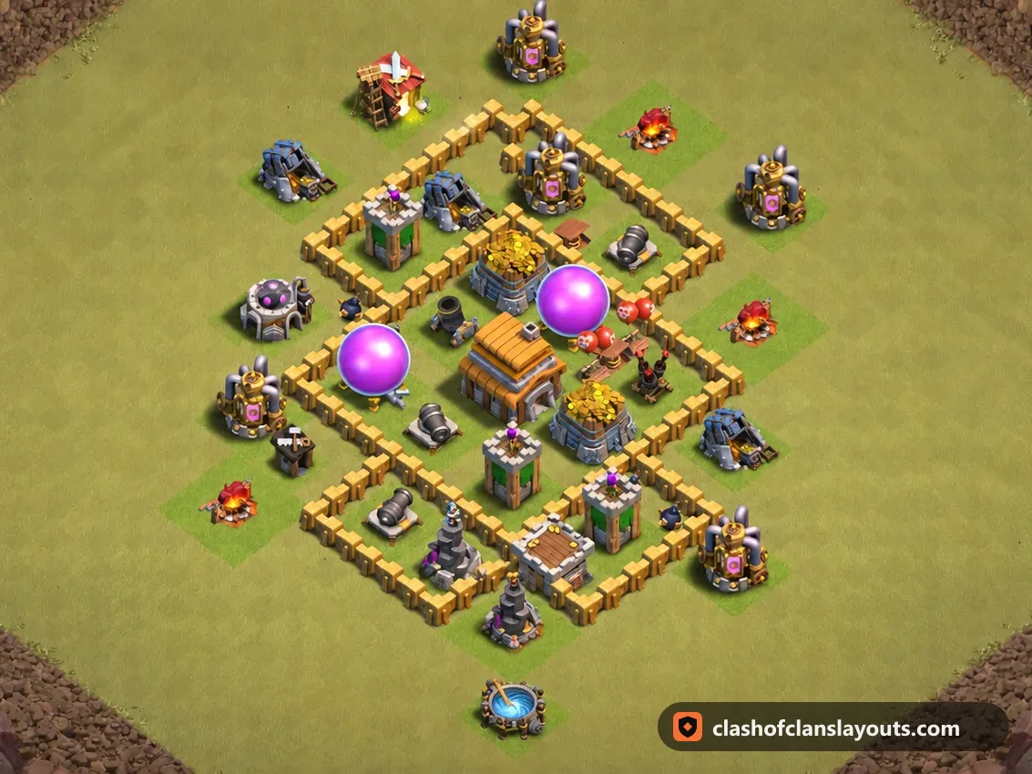 TH5 War Base Layout 55: Clash of Clans Town Hall 5 war base layout, full base picture
